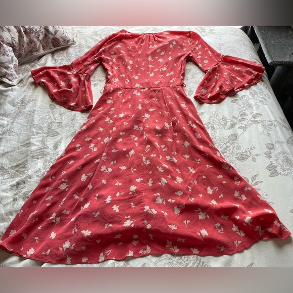 Anthropologie Shoshanna Millie 100% Silk Floral Flare Sleeve Midi Dress 4 Boho - Picture 2 of 16